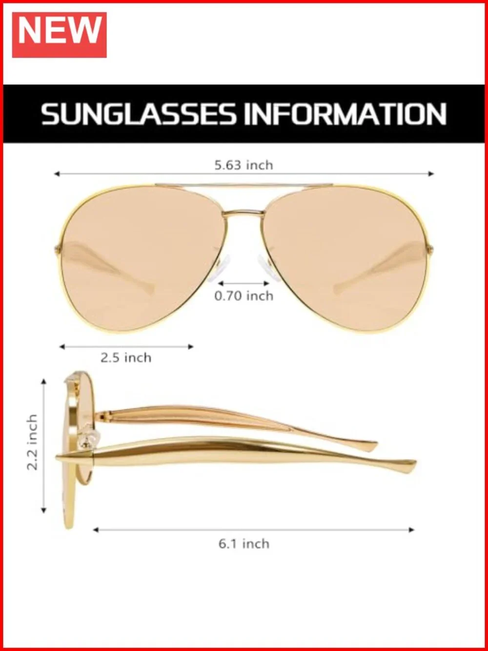 Retro Oversized Aviator Sunglasses, Metal Frame UV Protection